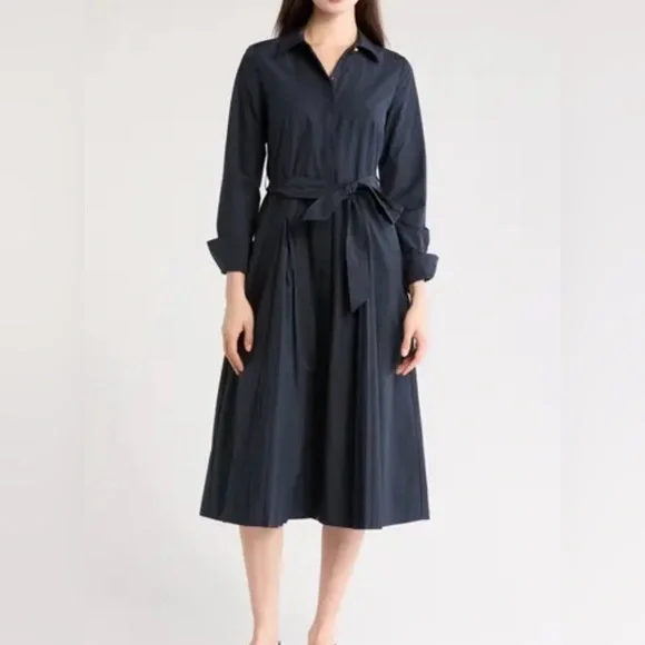 DEREK LAM 10 CROSBY stunning Annette Pleated Shirtdress - Navy 69% off retail - Picture 1 of 13